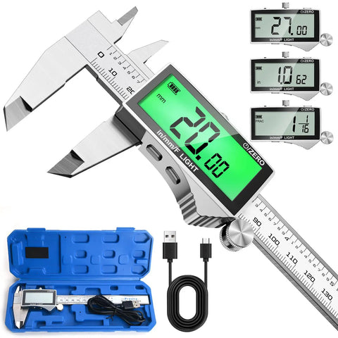 Rechargeable Digital Caliper 6 Inch With Backlit LCD Stainless Steel Vernier Caliper High Precision Measurement Tool with accessories