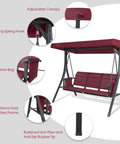 Outdoor Porch Swing Glider With Adjustable Canopy And Weather Resistant Steel Frame Breathable Textilene Seat And Back Heavy Duty Springs