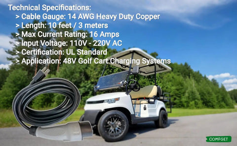 Heavy Duty 10 Ft Golf Cart Charge Cord Replaces Oem 2Cr910 For Madjax Denago Star Breezy Ev with a UL listed wall plug.