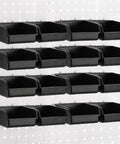 16 Pack Pegboard Bins With Metal Hooks Black Tool Organizer Cups For Garage And Workshop installed on pegboard