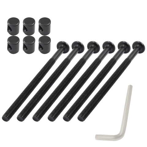 Drop Dead Solid Heavy Duty Carbon Steel M6 Bunk Bed Bolts And Barrel Nut Kit With Hex Wrench Four Inch Black bedroom hardware components.