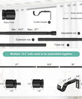 Heavy Duty Black Curtain Rod Set With Adjustable Length From 32 To 58 Inches, 1 Inch Diameter, Rustproof Metal Pole And Brackets