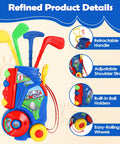 Totally Awesome Toddler Golf Set With Sturdy Rolling Cart Includes Four Beginner Clubs And Bright Durable Balls Perfect For Tiny Pros Ages Three To Five Epic Backyard Play Time, showcasing vibrant clubs and easy-rolling wheels.