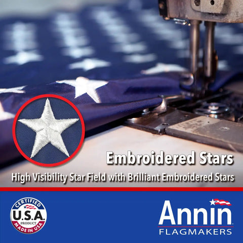 SolarGuard Nyl Glo American Flag 3 By 5 Feet Nylon Outdoor Flag Made In USA with embroidery machine detailing stars