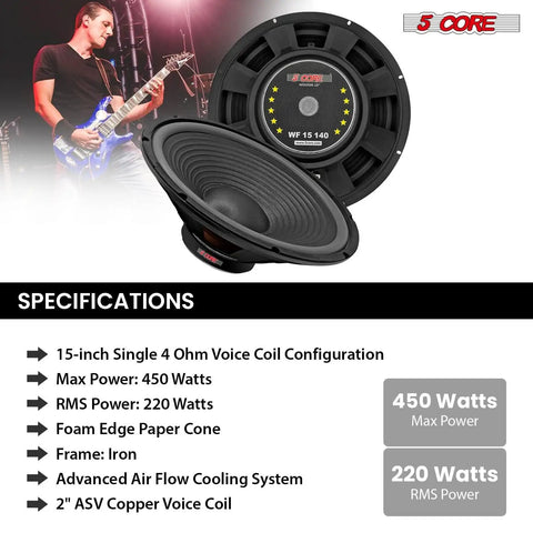 15 Inch Guitar Speaker 220W RMS 450W Peak 4 Ohm With Y30 Ferrite Magnet Specifications with Performer