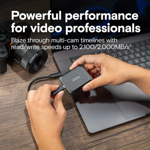 X10 Pro 4TB Portable SSD With Up To 2100 MBps Read And 2000 MBps Write For PC And Mac USB C 3.2 External Solid State Drive held