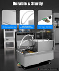 Mobile Commercial Deep Fryer Oil Filter Cart With 550W Motor And 55 Liter Stainless Steel Tank For High Efficiency Grease Separation featuring durable 201 stainless steel body and silicone pipe.