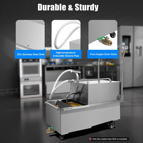 Huge 55 Liter Commercial Fryer Filter Machine 550W For Restaurants And Bars showing durable 201 stainless steel shell and copper drain valve.