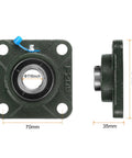 Heavy Duty Pillow Block Bearing Set UCF205-14 Seven Eighths Inch Bore Self Alignment With Solid Cast Iron Base, front and side view