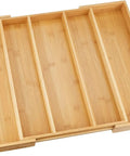Expandable Bamboo Drawer Organizer For Kitchen Utensils And Flatware Adjustable Cutlery Tray And Knife Organizer Drawer Divider With Five Slots Fits Large Or Small Drawers Go To Kitchen Must Have Home Organizer in natural bamboo finish.