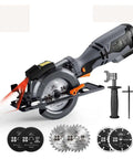 Hardcore Mini Circular Saw Kickin Up Smooth Cuts With 5.8 Amp Motor And 3500 RPM Speed, features 6 premium blades and laser guide.