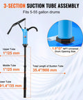 Straight Up Dead Simple Lever Action Drum Pump Fits 5 To 55 Gallon Barrels With 3 Section Suction Tube and Hose for smooth transfer.