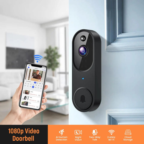 Smart Video Doorbell Camera With Battery Power, AI Human Detection And Instant Alerts, Night Vision, Two Way Audio, 2.4G WiFi