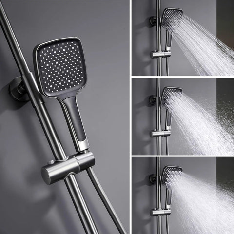 UMJIGF Shower System Thermostatic 4-Function Shower Faucet Set with a handheld shower sprayer showcasing different water flow modes.