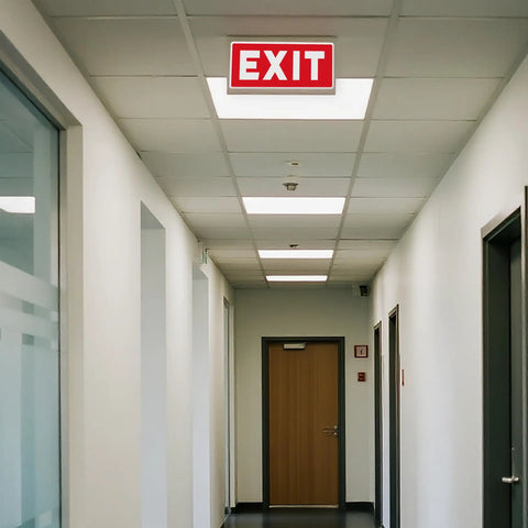 Red Exit Sign Stickers, 2 Pack, 10x4 Inches, Durable Vinyl Laminated, UV, Weatherproof, Indoor and Outdoor, High Visibility