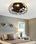 Space Saving 20 Inch Cage Ceiling Fan Light With Remote Control Low Profile Recessed Fixture Six Speed Wind Dope Industrial Matte