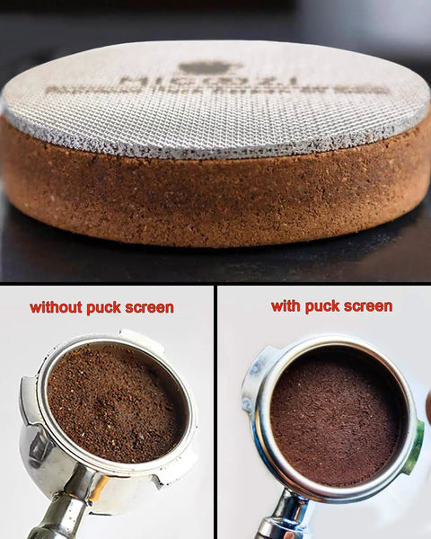 Ground coffee with impact of 58 Point 5 Millimeter Puck Screen With Stand Reusable 316L Stainless Steel Filter Screen For Espresso Machines 58mm Portafilter Basket Keeps Shower Screen Clean And Delivers Barista Grade Extraction