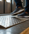 Person stepping on 12 By 8 Inch Aluminum Diamond Plate Tread Flat Sheet For Cargo Trailers And Trucks, DIY Friendly Garage And Workshop Use