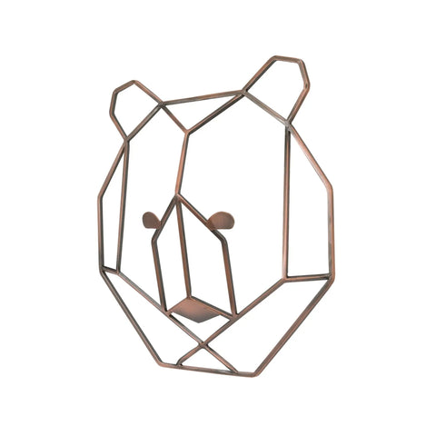 Metallic Copper Bear Head Wire Wall Art For Nursery Decor And Kid Rooms, Modern Woodland Style Metal Wall Art, 10 Inch Square.