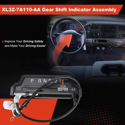Ford F 250 Gear Shift Indicator Cable Replacement for 1999 2000 2001 2002 2003 dashboard view and XL3Z-7A110-AA assembly