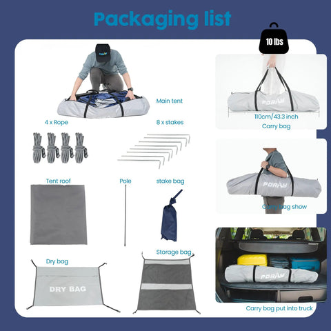 Pop Up Portable Camping Shower Tent Deluxe Changing Room Privacy Shelter Two Rooms With Floor Drain packaging
