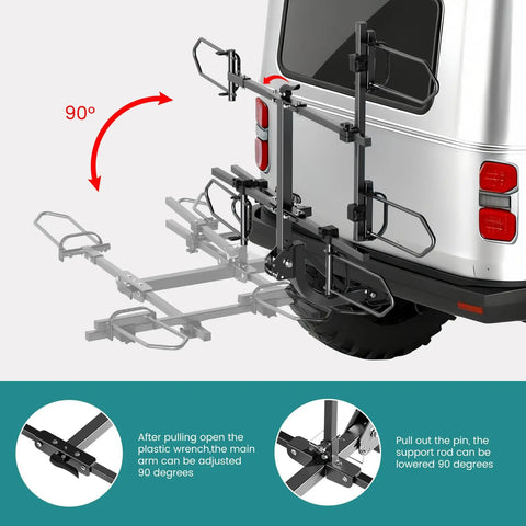 Folding Trike Rack Hitch Mount For Etrikes And Ebikes Beastly Heavy Duty Bike Carrier Supports Up To 270 Lbs Durable Steel With Easy Fold And Secure Load For Daily Hauling, 2-inch hitch, 90-degree fold