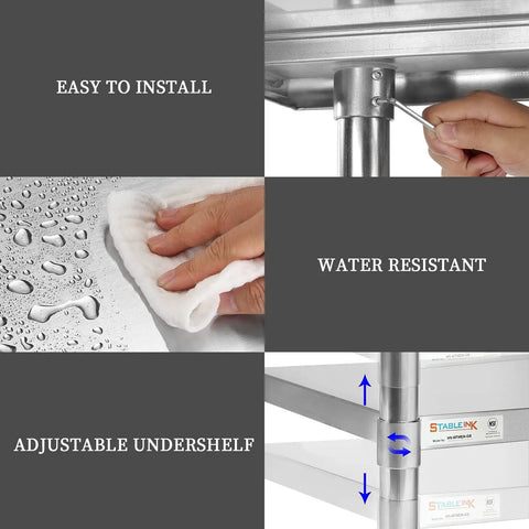Stainless Steel Prep Table 24x36 Inches With Adjustable Undershelf, Heavy Duty Commercial Kitchen Work Table, NSF Certified