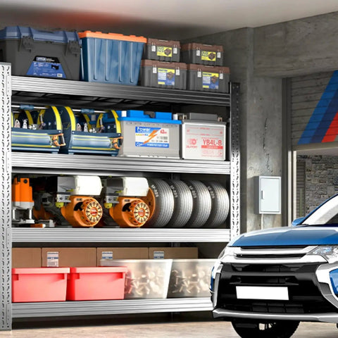 Badass Heavy Duty Steel Shelving Unit Measuring 59 By 59 By 24 Inches With A Heavy Lifter 6400 Pound Capacity And Fully Secure Adjustable Tiers For Your Garage Workshop Setup