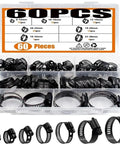 Premium 60 Count Stainless Steel Adjustable Worm Gear Hose Clamps In Matte Black Fit 6 To 38mm Pipes And Hoses For Heavy Duty Auto And Industrial Projects That Need Rock Solid Grip. 60-piece black hose clamp kit in organizer case, 6-38mm