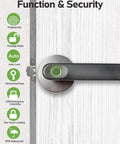 Smart Fingerprint Door Lock With Keyless Entry And Biometric Handle, Auto Lock, Passage Mode, Spare Key, durable grey handle on door