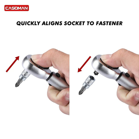 Hands using 1/4 Inch Drive Click Torque Wrench Set Dual Direction Adjustable 72-Tooth with extension bar in chrome molybdenum steel.