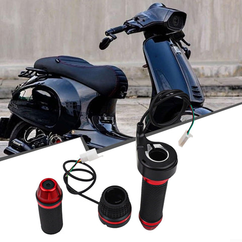 Four Gear Electric Bike Throttle Grip With ABS Rubber Handle For 48V 60V 72V Ebikes, shown with scooter backdrop