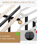 Comparison of heavy duty steel rails and solid slats for the Top Notch Full Size Bed Frame With White Velvet Upholstery And Tufted Wingback Headboard.