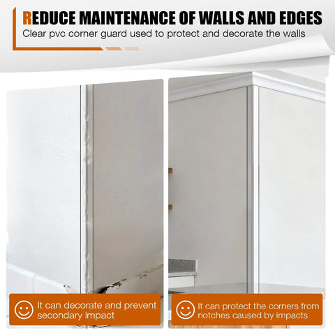Top Shelf 4 Pack Clear Wall Corner Protectors 48 Inch Long Transparent PVC Edge Guards on corner walls to prevent damage.