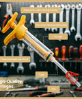 All In One Hydraulic Disc Brake Bleed Kit For Shimano, SRAM, Avid, Magura, Tektro, Hayes And More syringe and tools on workbench