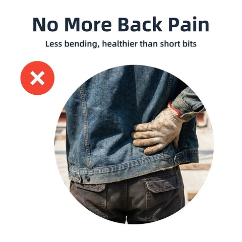 Person holding back, promoting comfort using 32 Inch SDS Max 3 Piece Chisel Set With 1 Inch Flat Chisel 1 Inch Point Chisel And 3 Inch Scaling Chisel