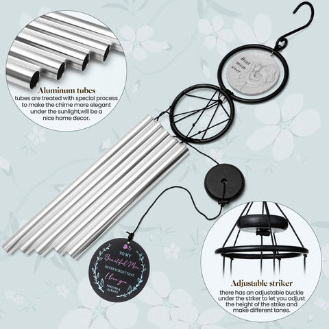 Ultimate 36 Inch Outdoor Wind Chimes Gift For Mom From Kids And Grandkids, showing aluminum tubes and adjustable striker.