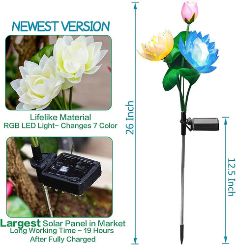 Solar Lotus Flower Lights 4 Pack For Garden And Patio Outdoor Yard Decor 7 Color Changing Lamps with large solar panel