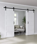 Double 30 By 84 Inch White Barn Door With 10 Ft Sliding Hardware Kit Included, Assembly Required, Waterproof PVC Surface