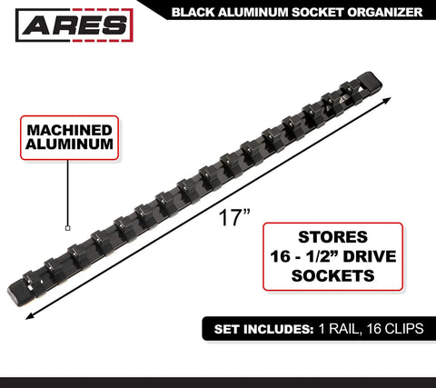 Aluminum Socket Rail Organizer For Quarter Inch Drives Three Eighths Inch Drives And Half Inch Drives Holds Up To Sixteen Sockets 17 inches
