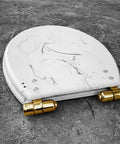 Top Shelf Elongated Toilet Seat Featuring Smooth Marble Texture With Zero Hassle Soft Close Lid Heavy Duty Molded Resin Universal Fit shown from above.
