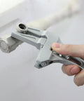 No Hassle Adjustable Short Handle Bath Wrench gripping a pipe, showcasing its wide jaw and solid frame for plumbing jobs.