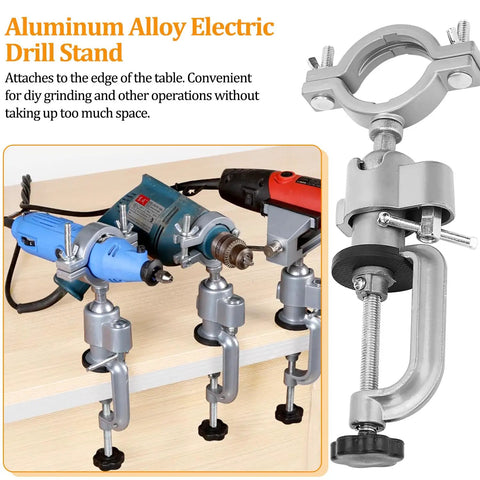 360 Degree Table Clamp Vise Drill Stand For Drill Grinder And Rotary Tool Adjustable Bench Mount with replaceable clamps