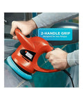 Six Inch Orbital Car Buffer Polisher With Wool And Foam Bonnets, Random Orbit Action, Dual Handle Design in use on car