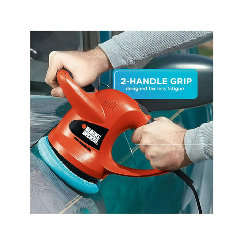 Six Inch Orbital Car Buffer Polisher With Wool And Foam Bonnets, Random Orbit Action, Dual Handle Design in use on car
