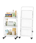 Foldable 3 Tier Rolling Cart With Handle No Assembly Required Heavy Duty Metal Utility Trolley On Wheels with kitchen items