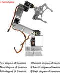 6DOF Aluminum Robotic Arm Kit With Clamp Claw No Soldering Required Unassembled Parts for DIY Enthusiasts shown side view
