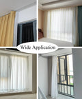 Double Tracks Ceiling Mount Curtain Rail With Hooks For Living Room And Bedroom Ultra Thin Aluminum Curtain Rod Smooth Noiseless Sliders Room Divider Track White Finish 1.9m Length installed with curtains in different rooms