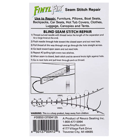 Instructions for Finyl Fix Seam Stitch Repair Kit For Vinyl Fabric Leather And Canvas Restore Damaged Seams On Car Seats Boat Seats Furniture And Clothes Diy Sew Kit With Black And White Thread.
