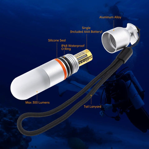 Detailed components of Two Pack Scuba Dive Strobe Signal Lights Mini Tank Lit Night Dive Markers Underwater LED Flashing Safety Beacons 150M Waterproof Dive Lights For Tanks Or BCDs Long Battery Life With AAA Batteries Green